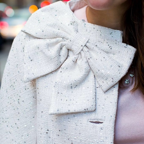 Kate Spade Tweed Blush Coat with Sequins and Bow Neck - Picture 10 of 11